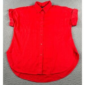 Lauren Ralph Lauren Shirt Women's Medium Red Linen Button-Up Classic Minimalist
